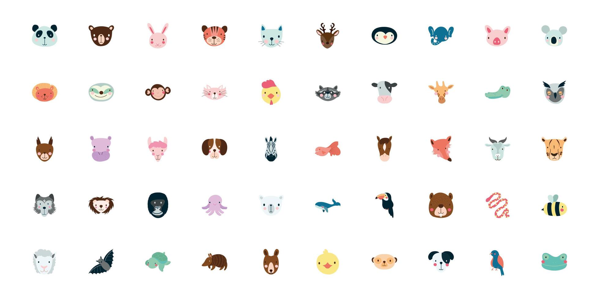 bundle of cute animals characters vector