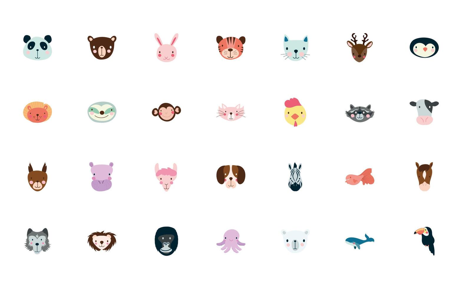 bundle of cute animals characters vector