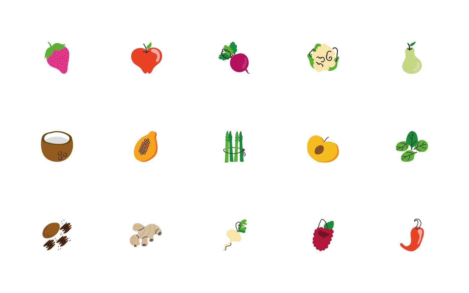 paquete de iconos de frutas y verduras vector