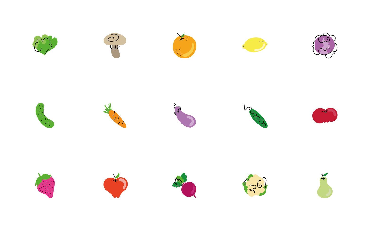 bundle of fruits and vegetables icons vector