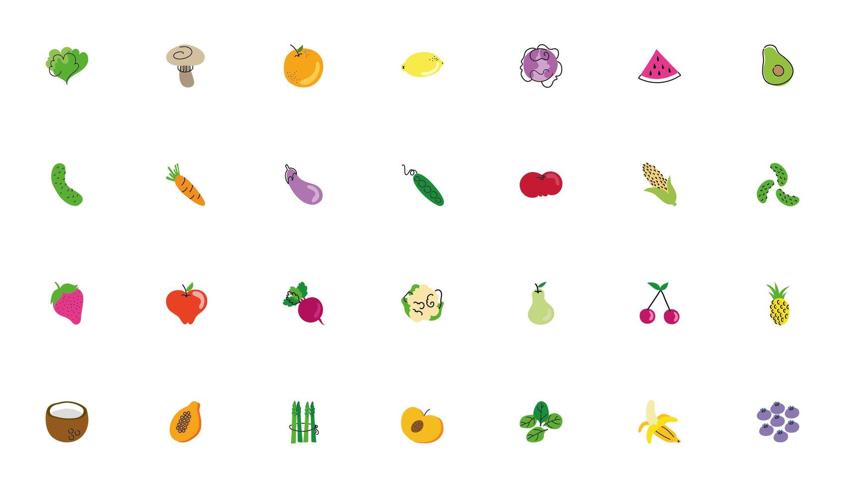bundle of fruits and vegetables icons vector