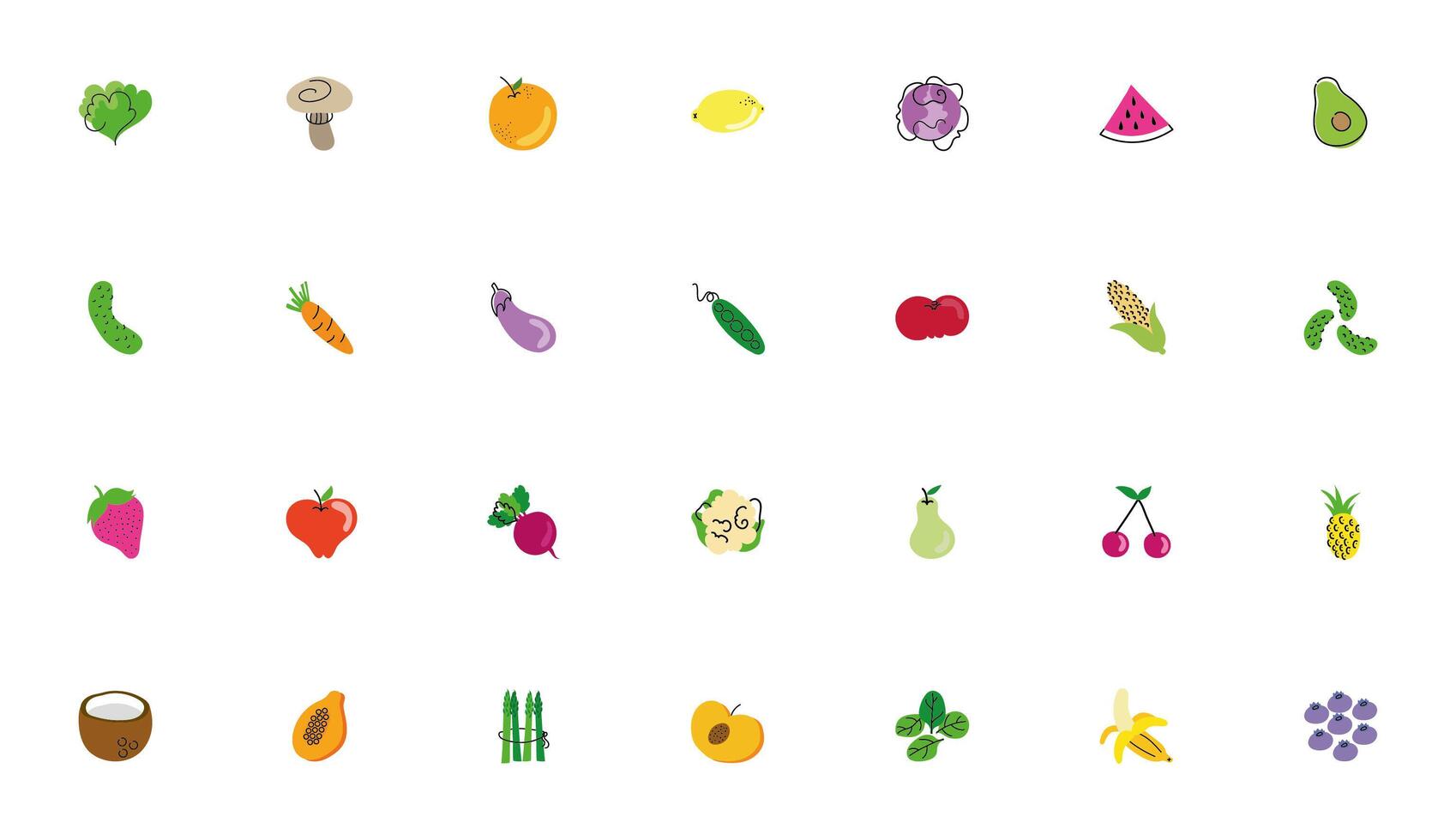 paquete de iconos de frutas y verduras vector