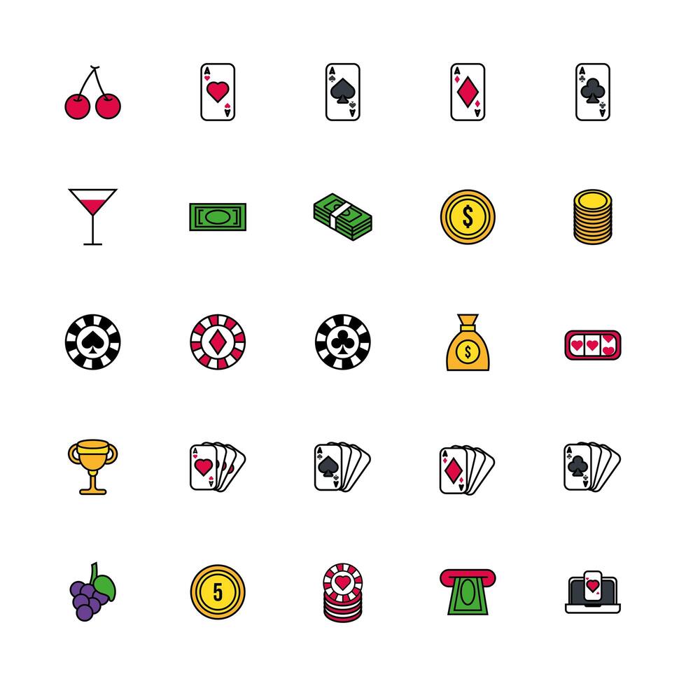 bundle of casino set icons vector