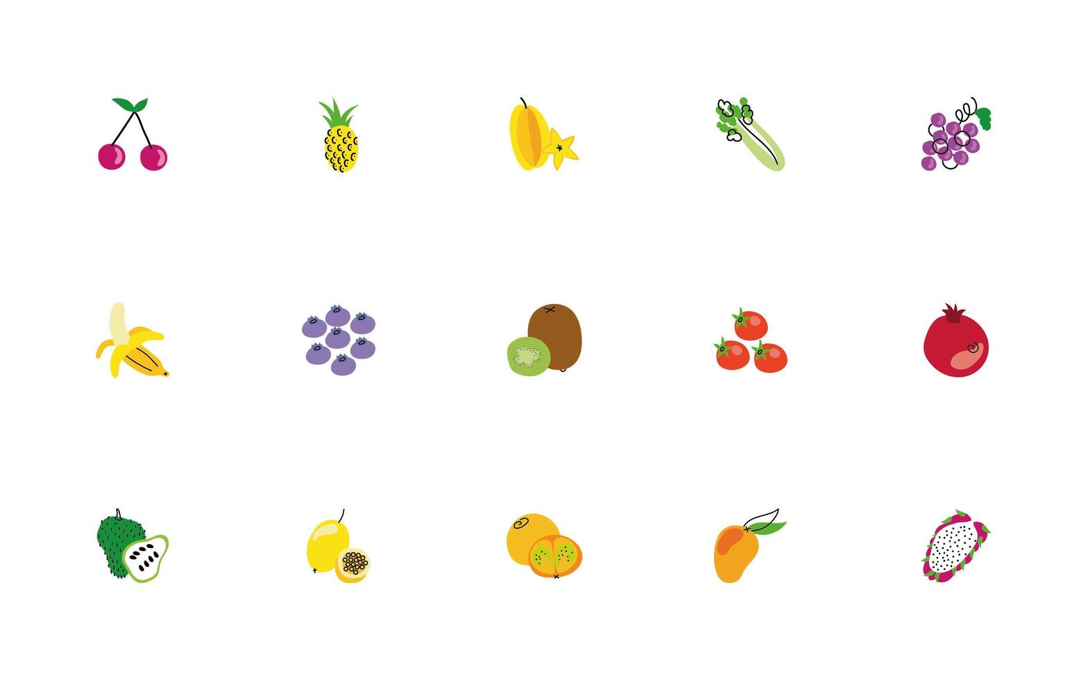 bundle of fruits and vegetables icons vector