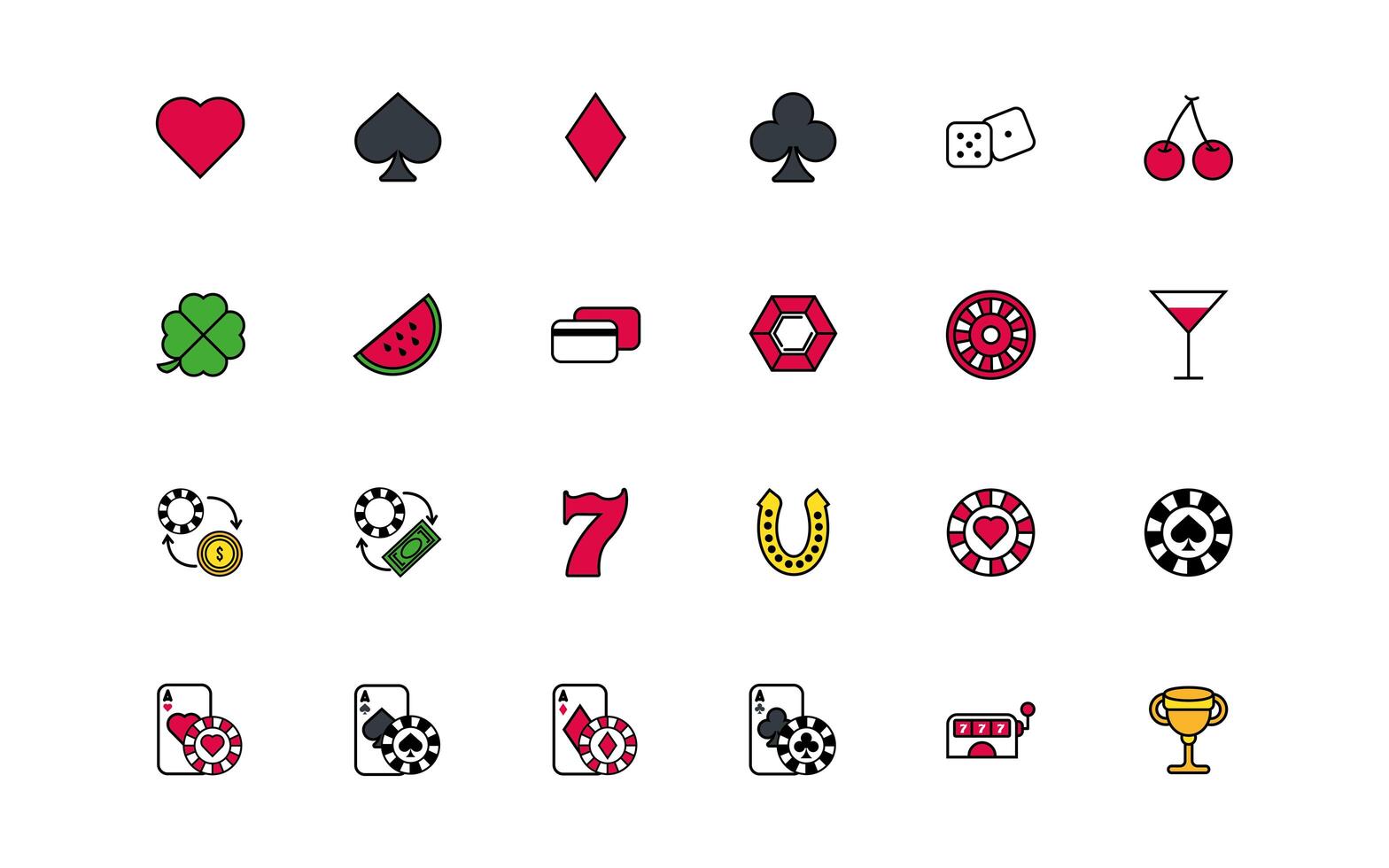 bundle of casino set icons vector