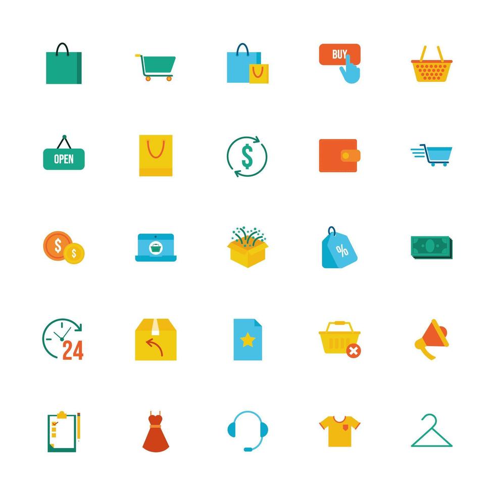 paquete de iconos de conjunto de compras vector