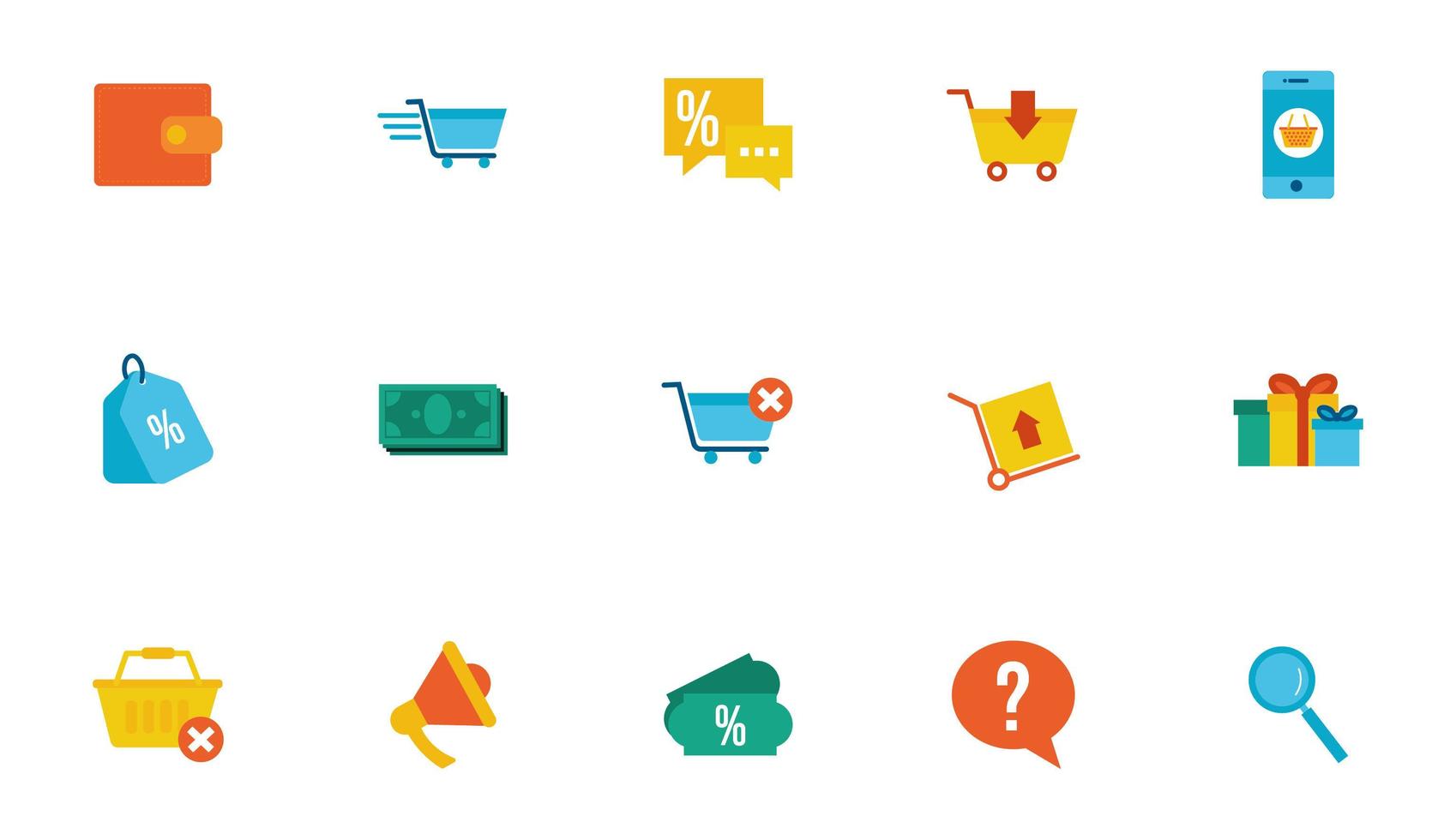 paquete de iconos de conjunto de compras vector