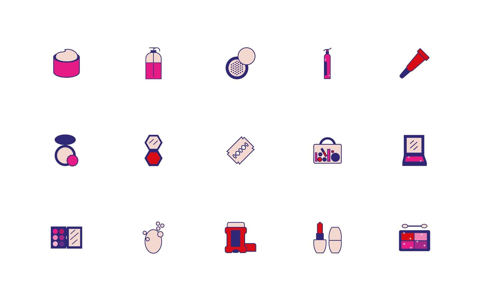 bundle of make up accessories icons vector