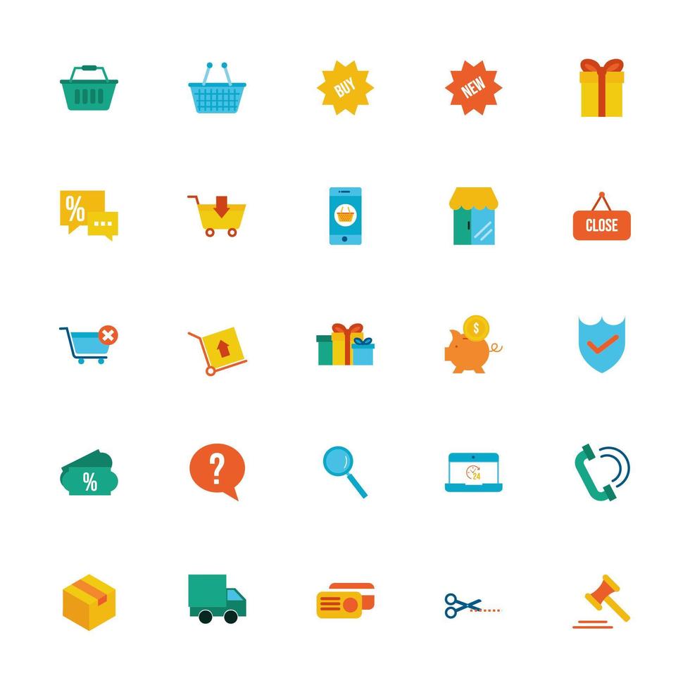 paquete de iconos de conjunto de compras vector