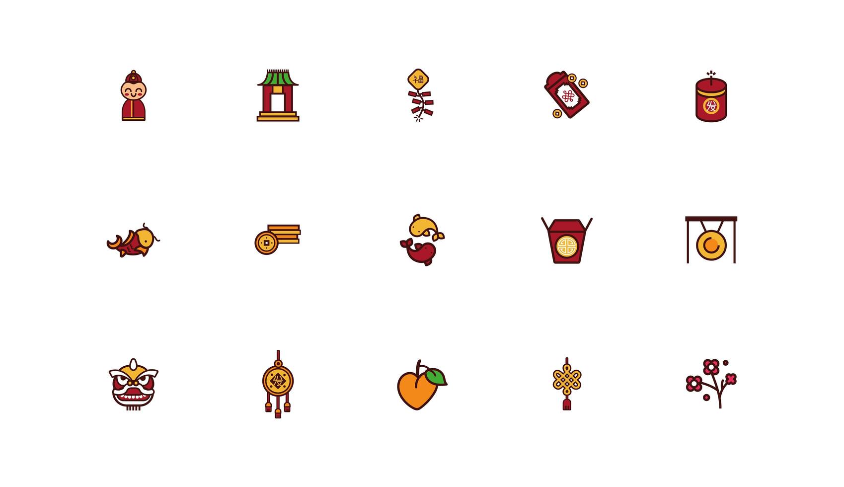 paquete de iconos de conjunto de año nuevo chino vector