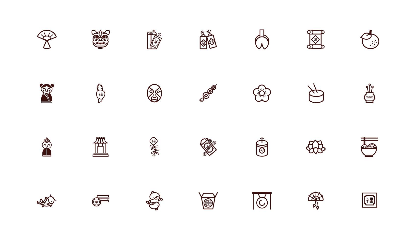 paquete de iconos de conjunto de año nuevo chino vector