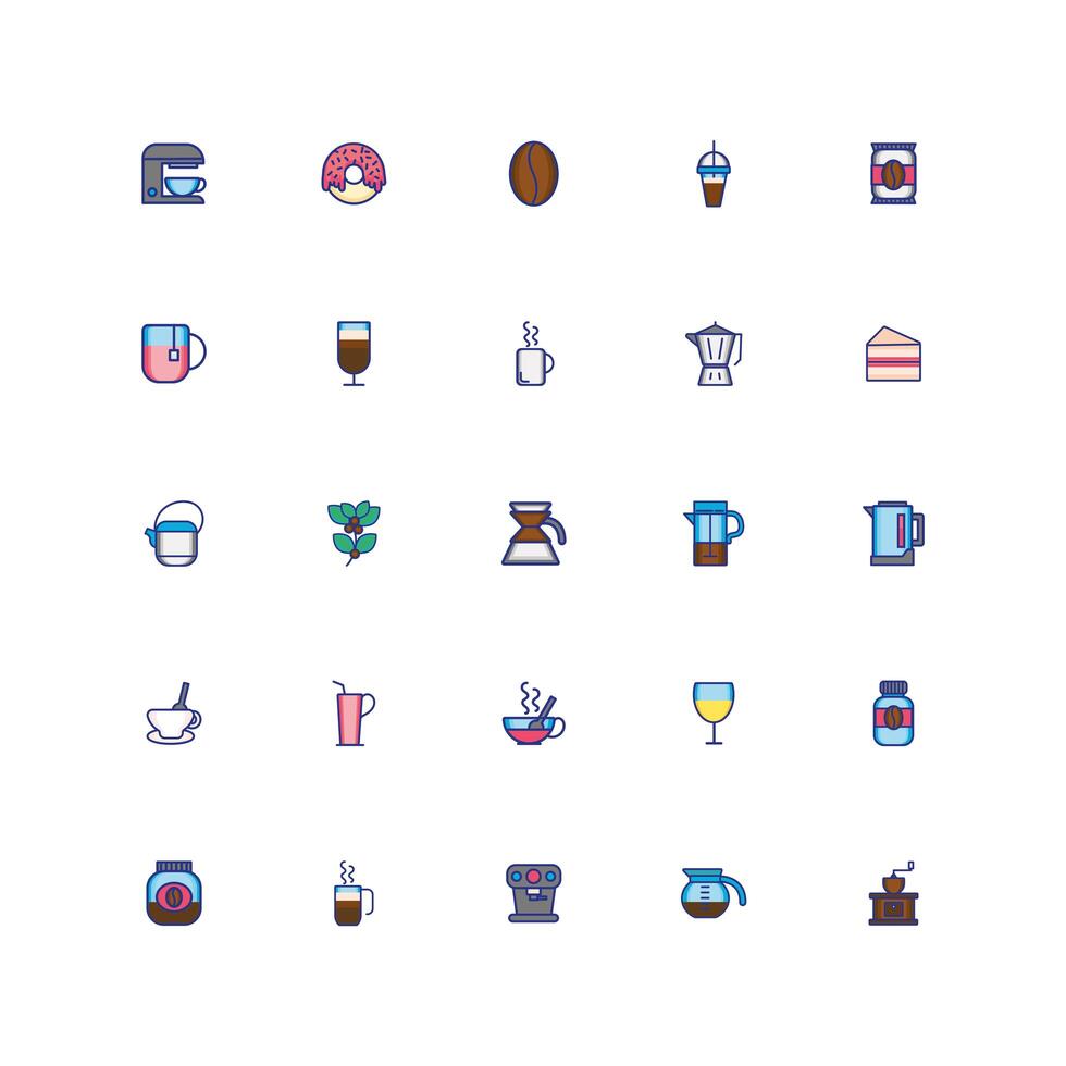 bundle of coffee set icons vector