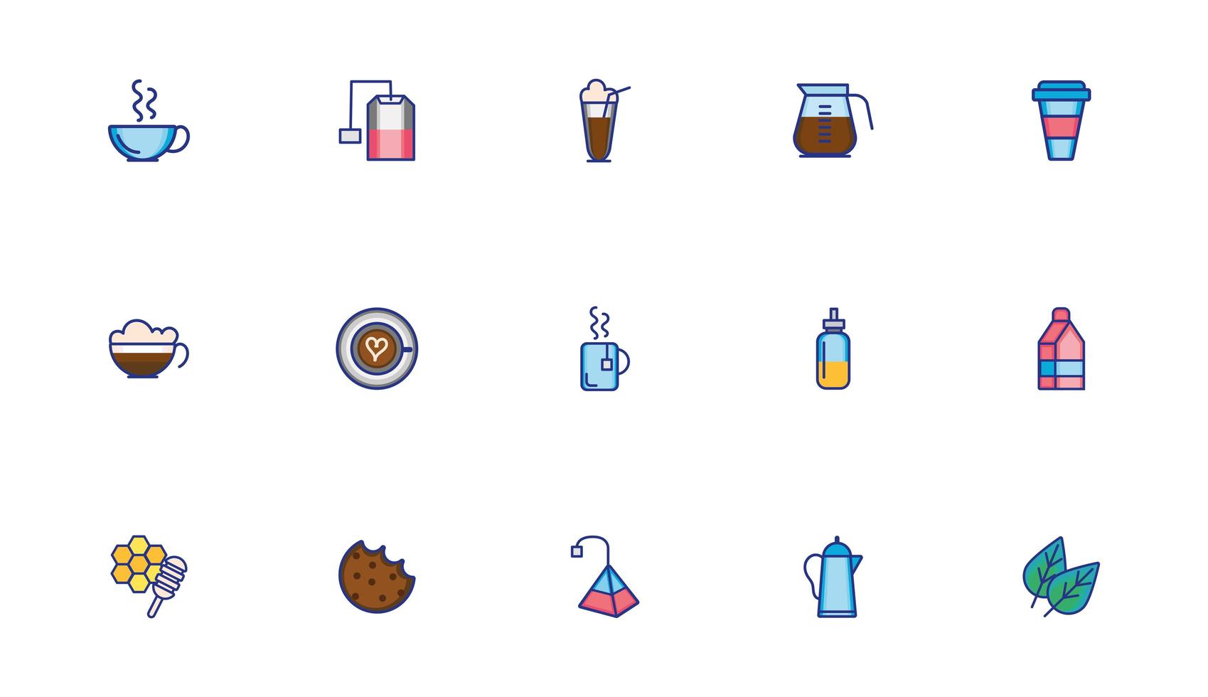 bundle of coffee set icons vector