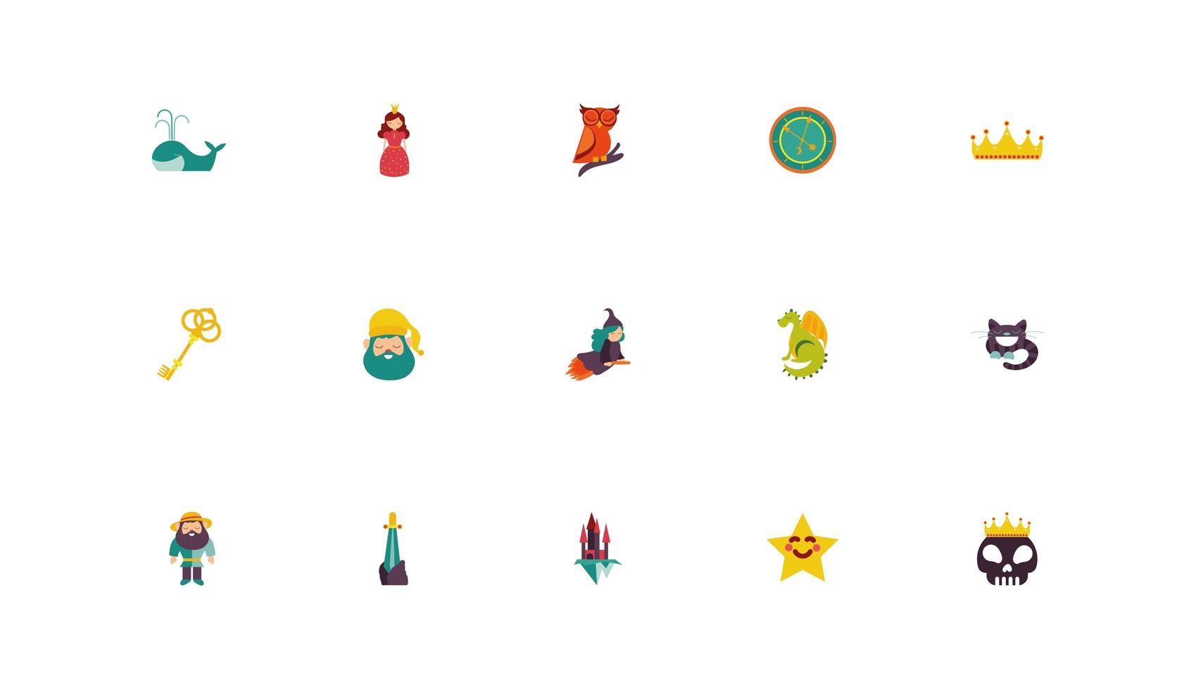 paquete de iconos de conjunto de cuentos de hadas vector