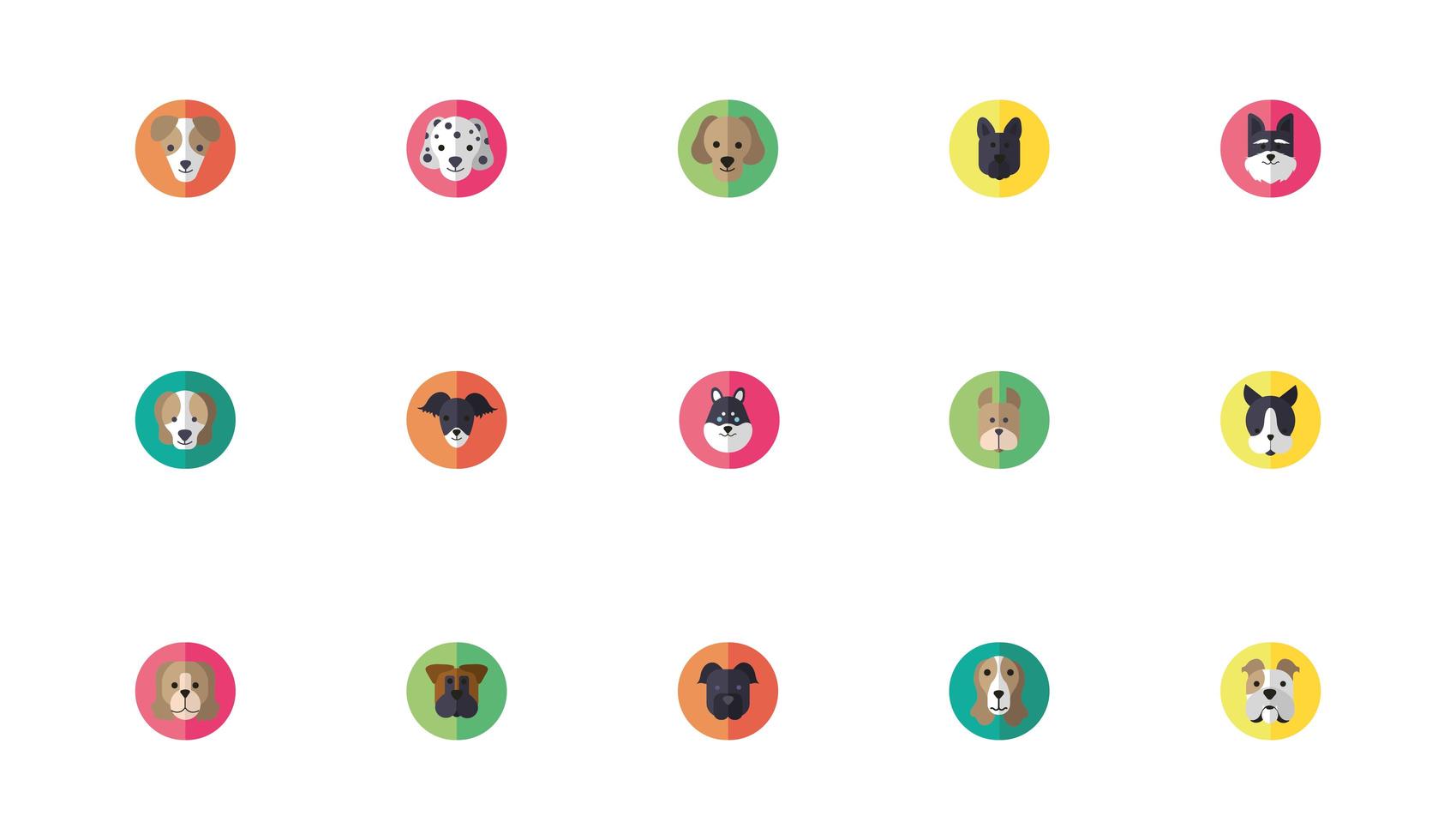 bundle of cute dogs heads icons vector