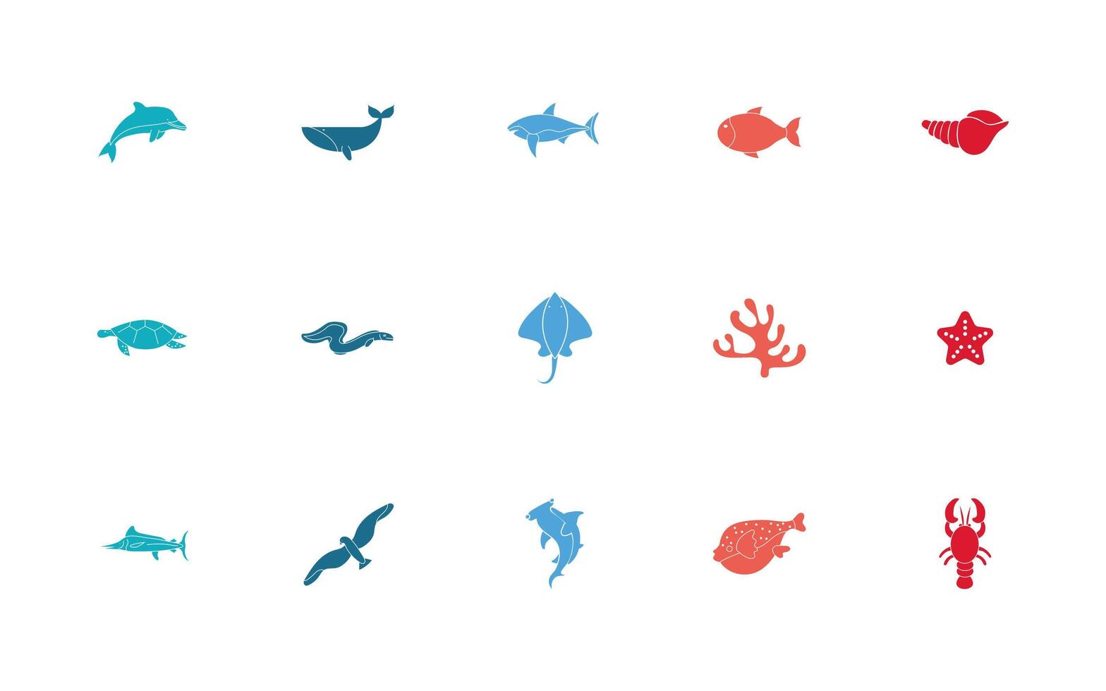 bundle of sealife set icons vector