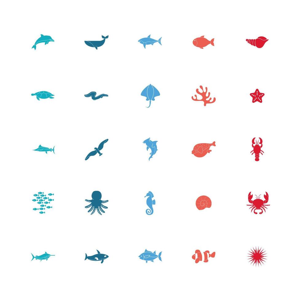 bundle of sealife set icons vector