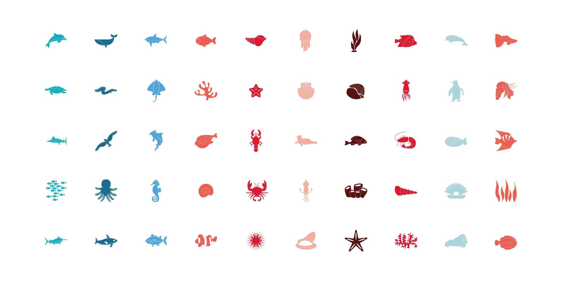 bundle of sealife set icons vector