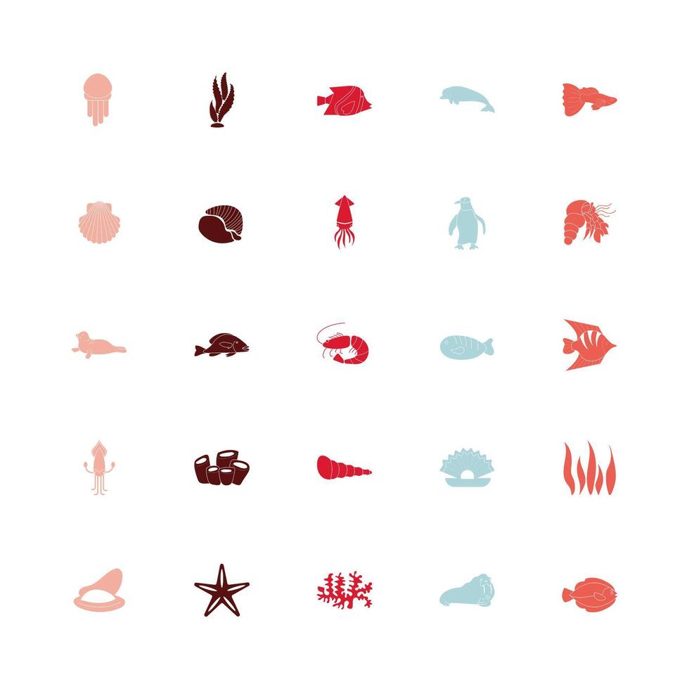 bundle of sealife set icons vector