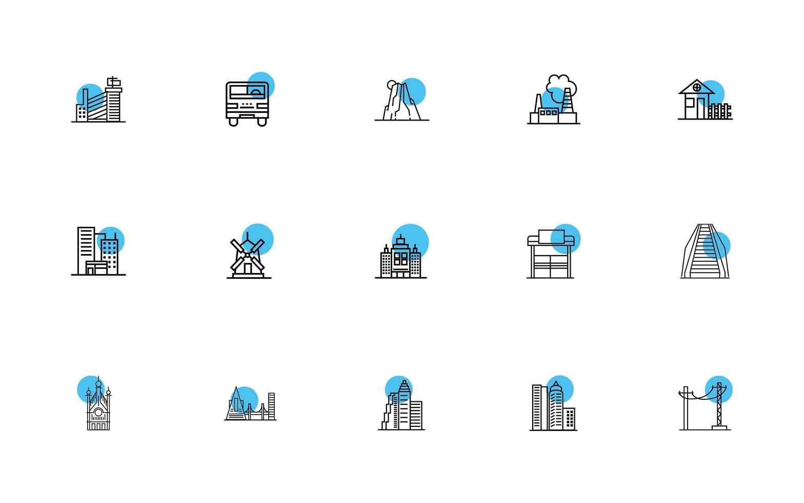 paquete de iconos de conjunto de ciudades vector