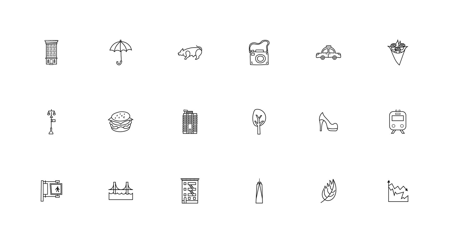 bundle of new york city set icons vector