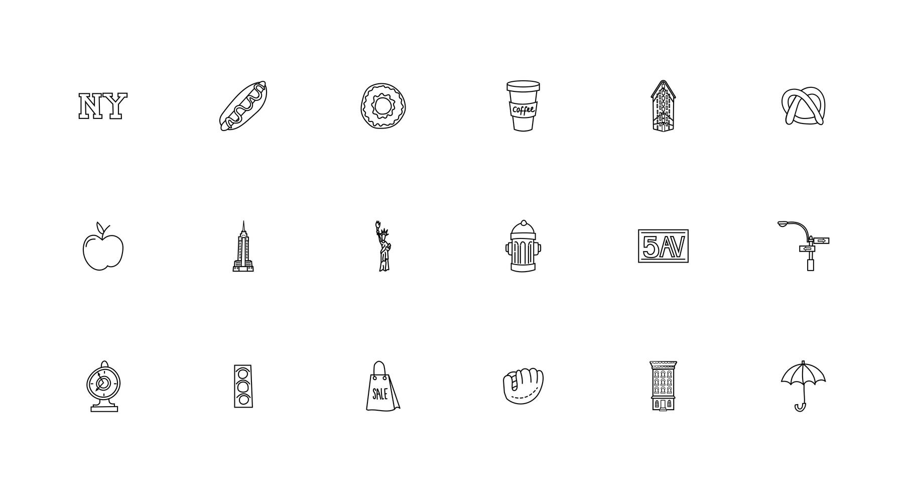 bundle of new york city set icons vector