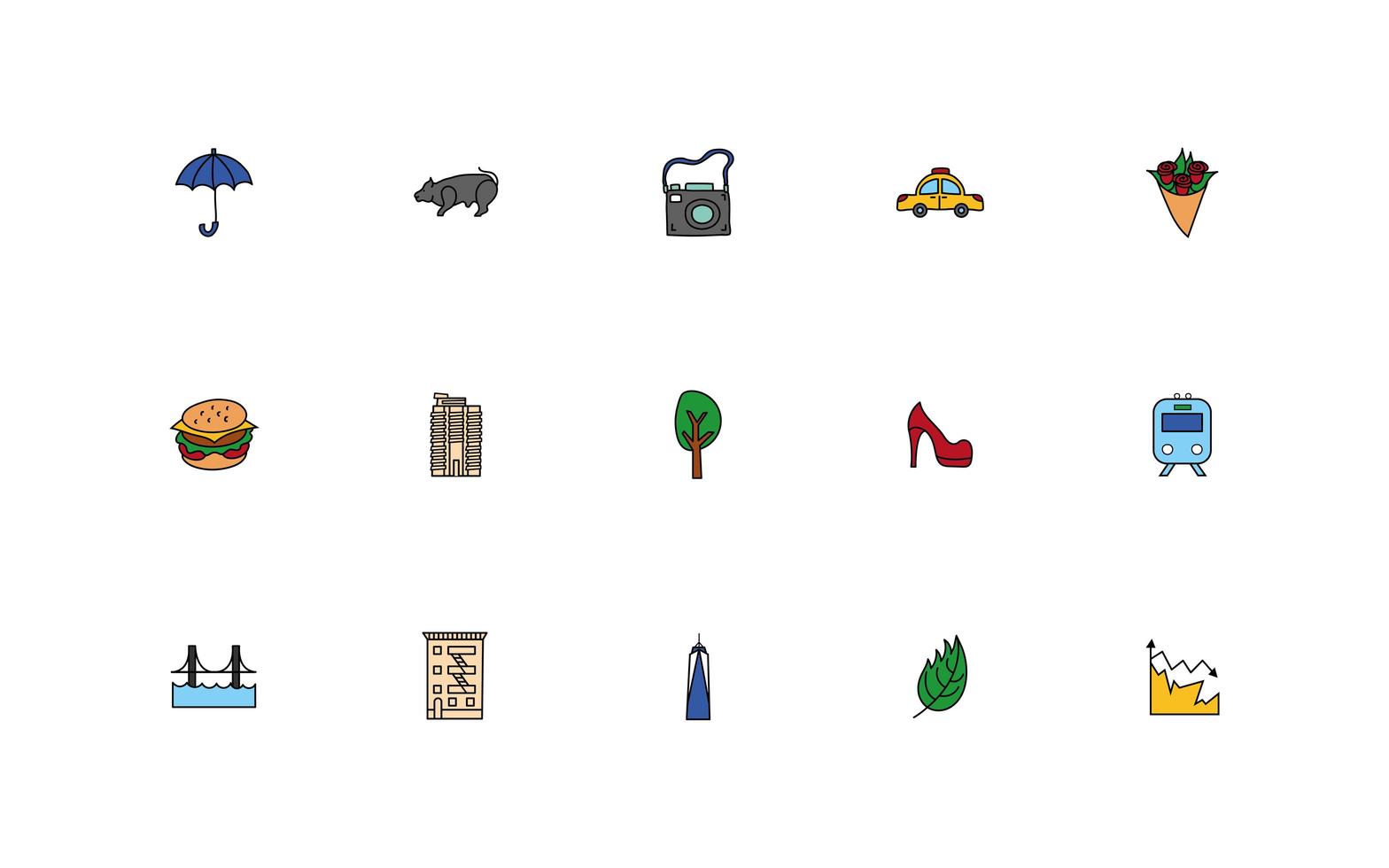 paquete de iconos de la ciudad de nueva york vector