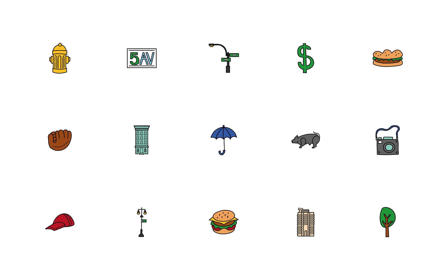 paquete de iconos de la ciudad de nueva york vector