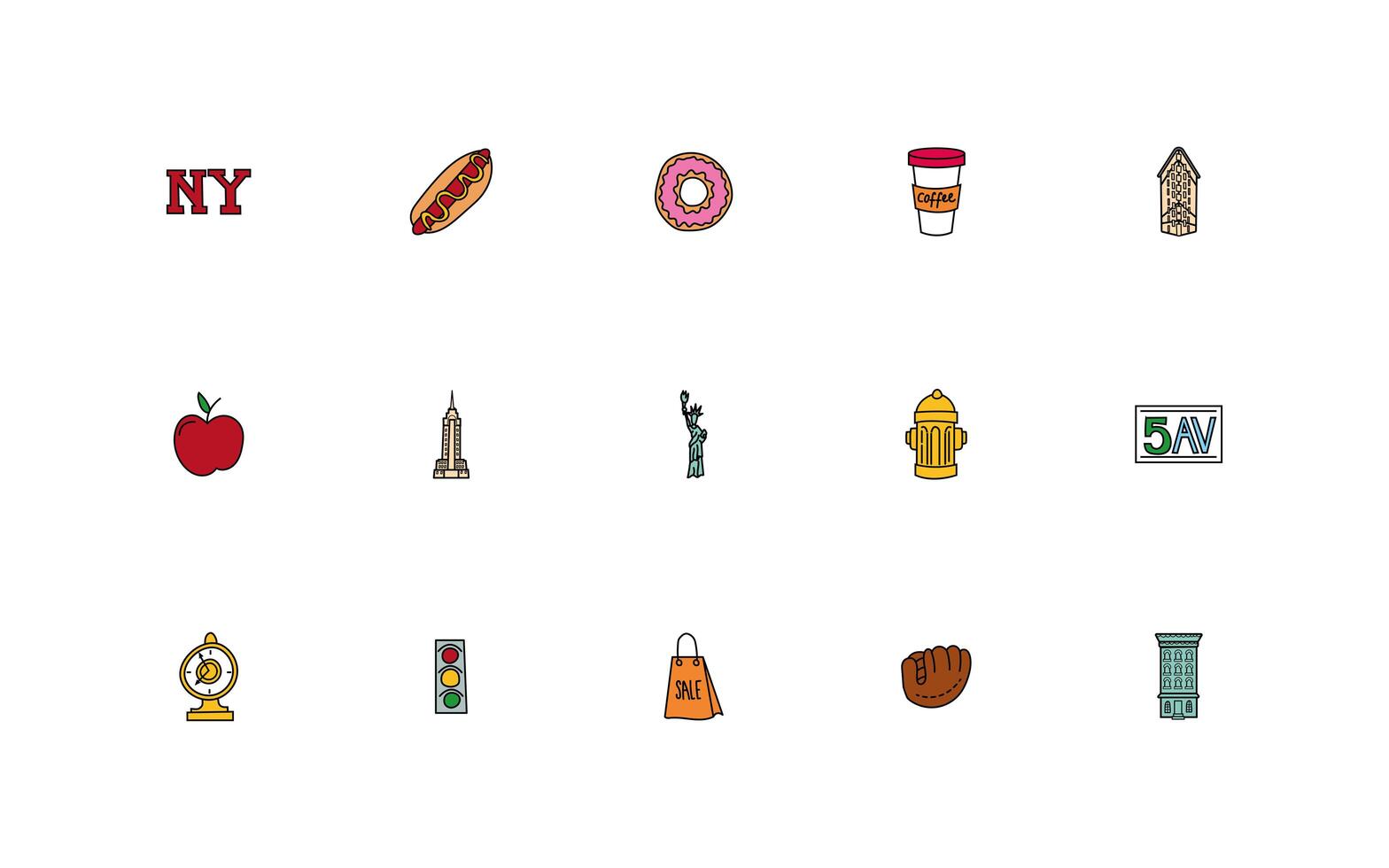 bundle of new york city set icons vector