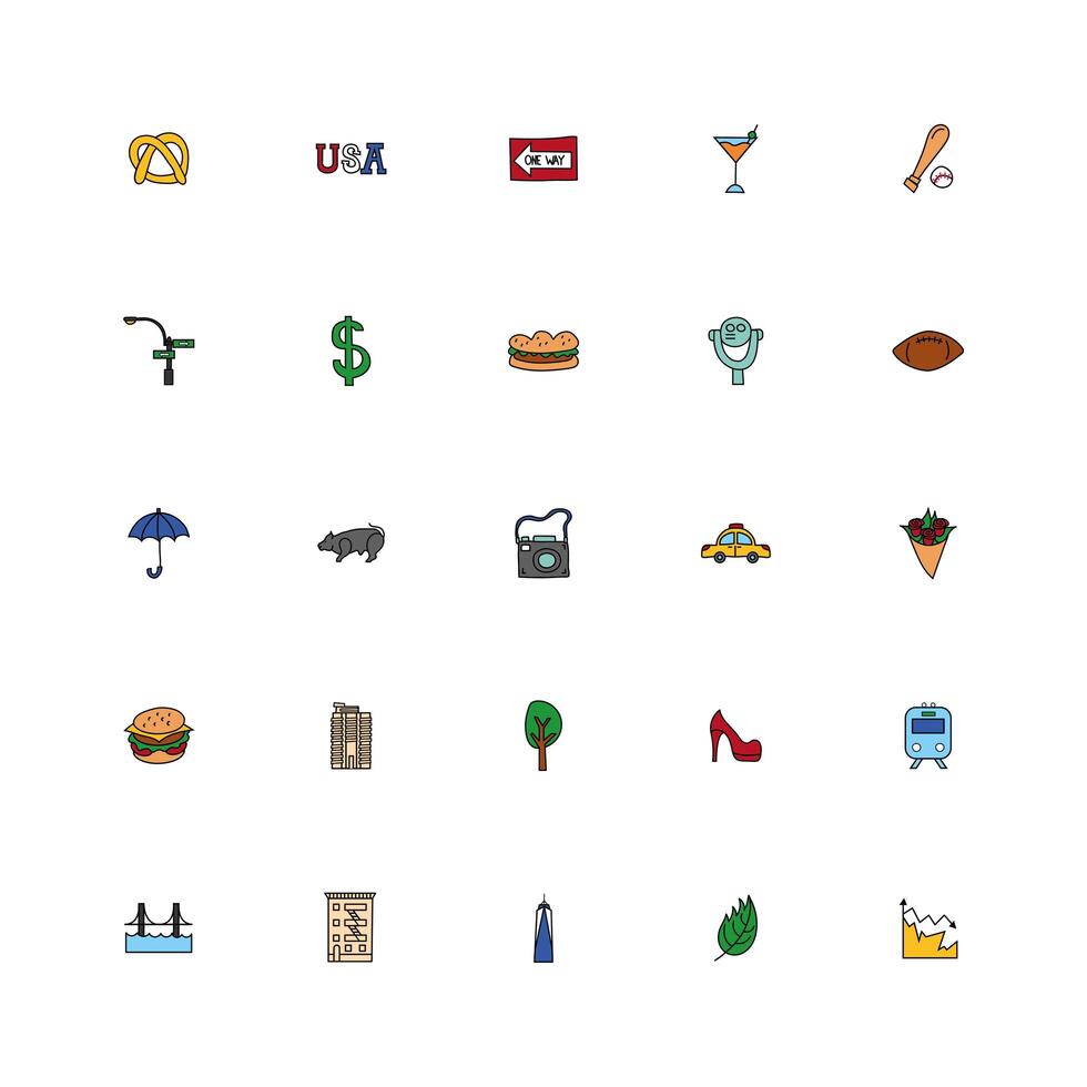 bundle of new york city set icons vector