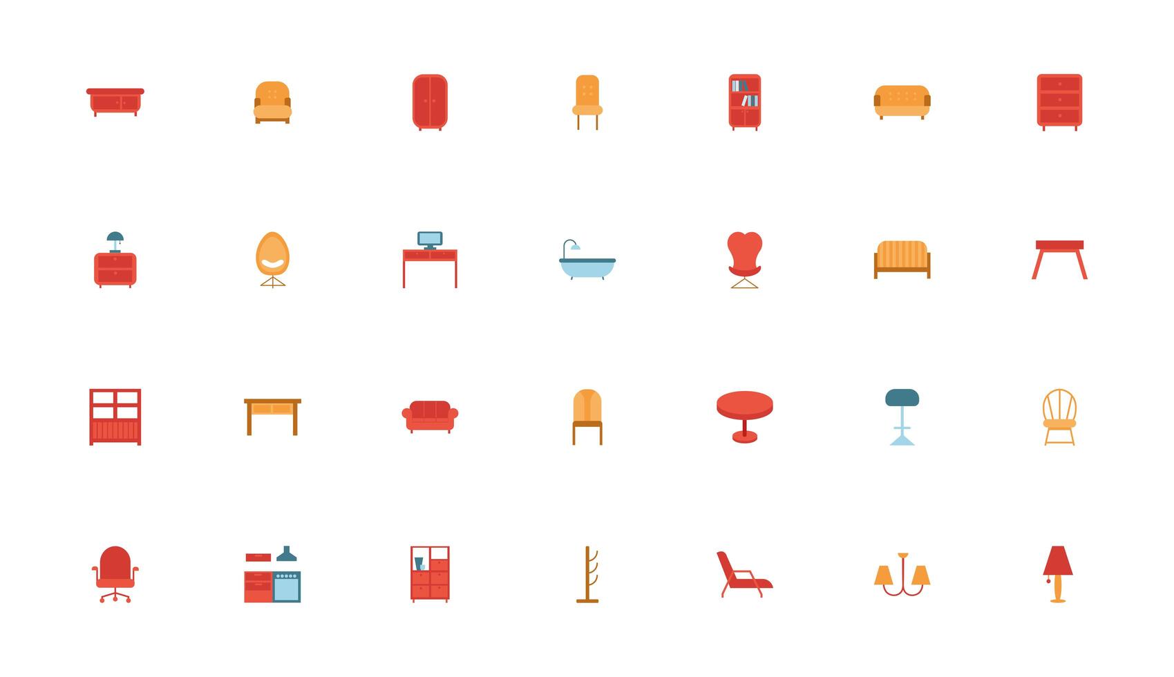 paquete de muebles set iconos vector