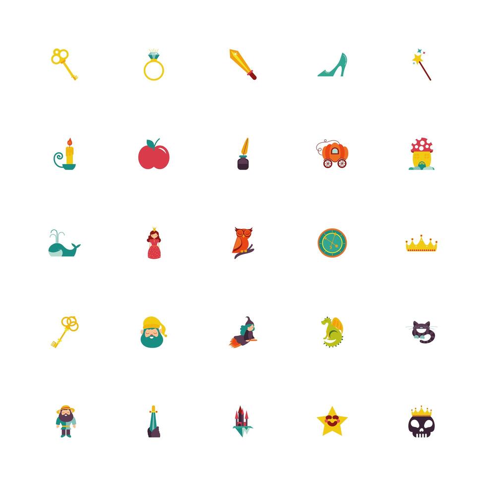 bundle of fairytales set icons vector