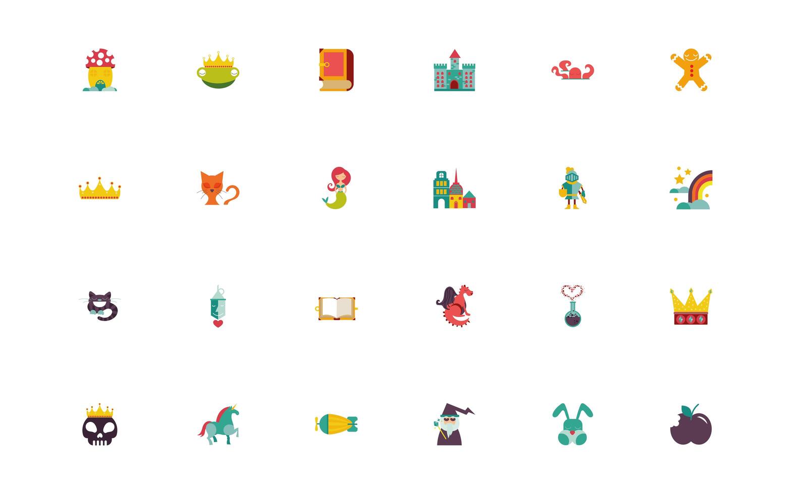bundle of fairytales set icons vector