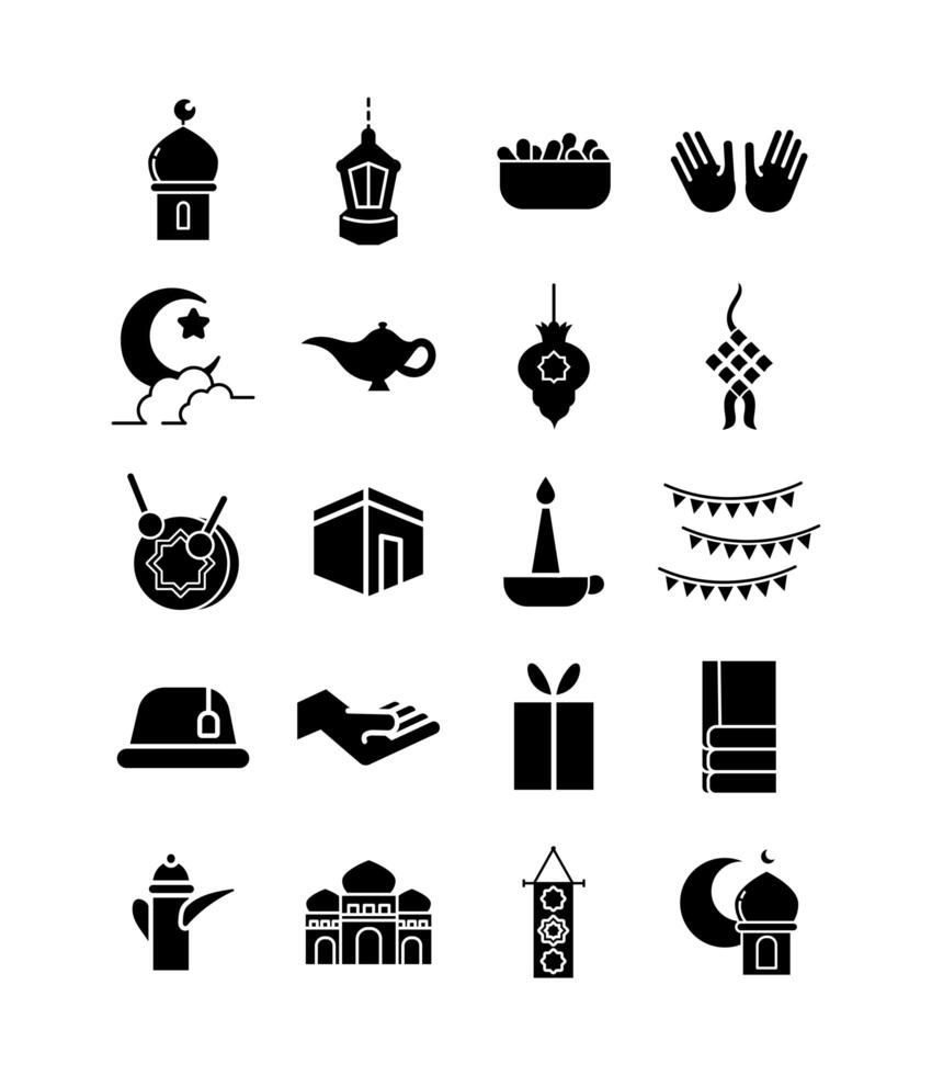 ramadam kareem set line style icons vector