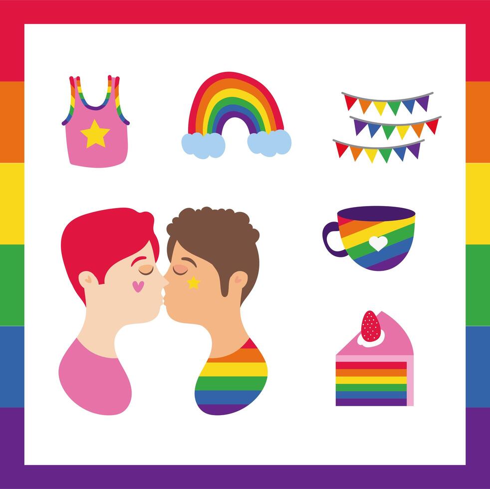 paquete de iconos de orgullo gay y estilo de dibujo a mano de personas vector