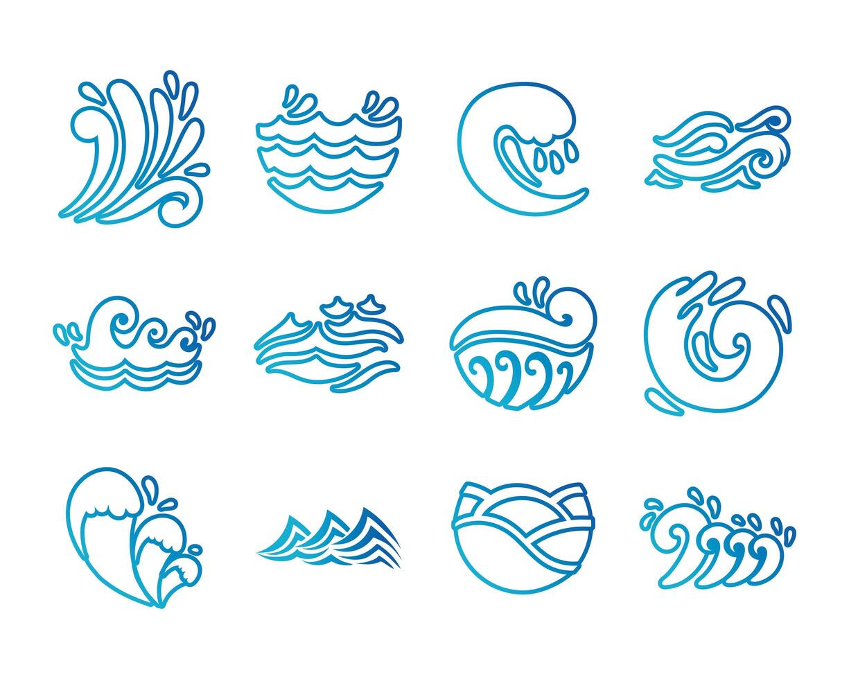 bundle of waves ocean set icons vector