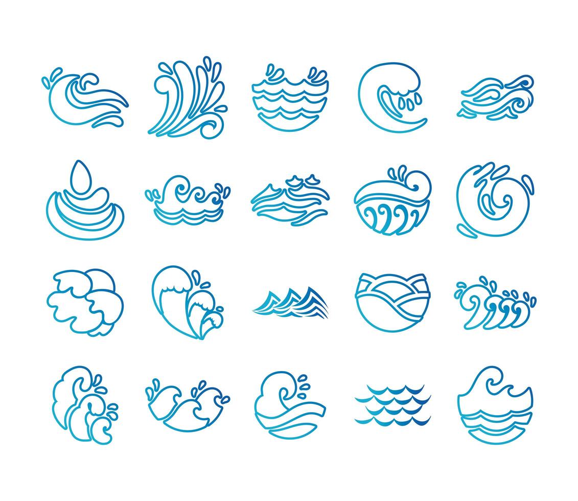 bundle of waves ocean set icons vector