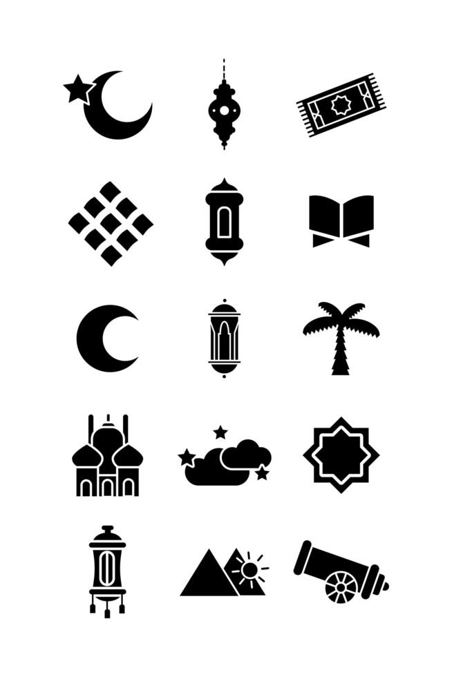 ramadam kareem set line style icons vector