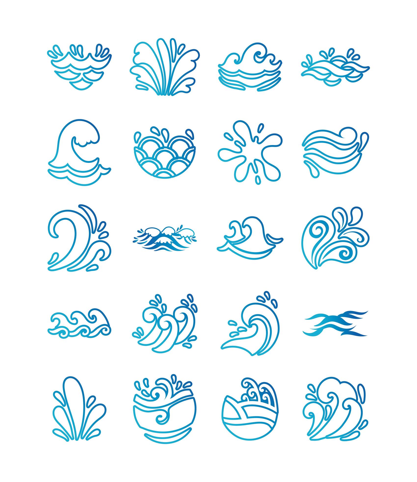 bundle of waves ocean set icons 2559664 Vector Art at Vecteezy