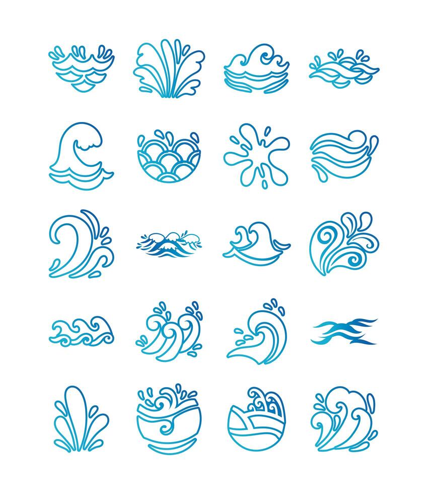 bundle of waves ocean set icons vector