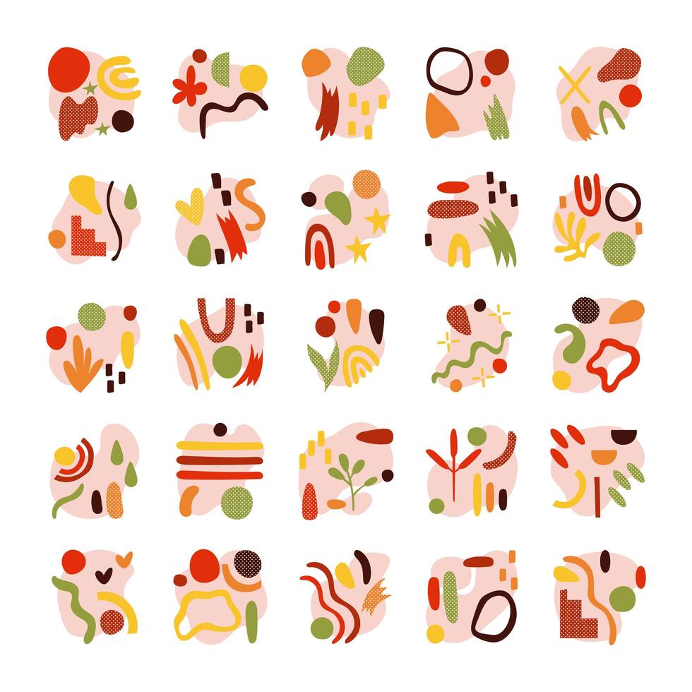 bundle of contemporary arts works set icons vector