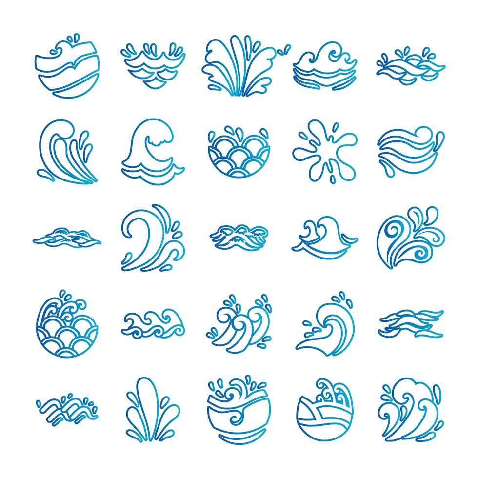 bundle of waves ocean set icons vector