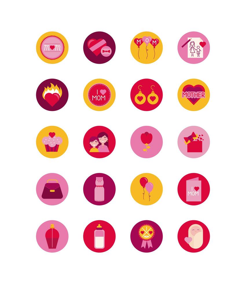 bundle of mothers day icons vector