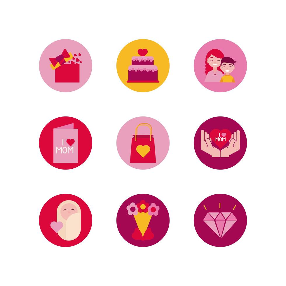 bundle of mothers day icons vector