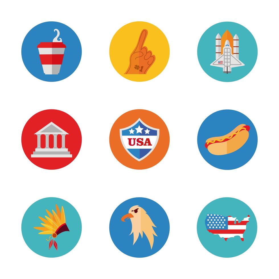 paquete de iconos de conjunto de estados unidos vector