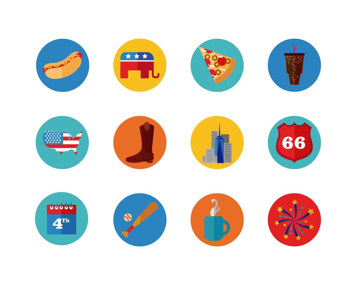 bundle of usa set icons vector