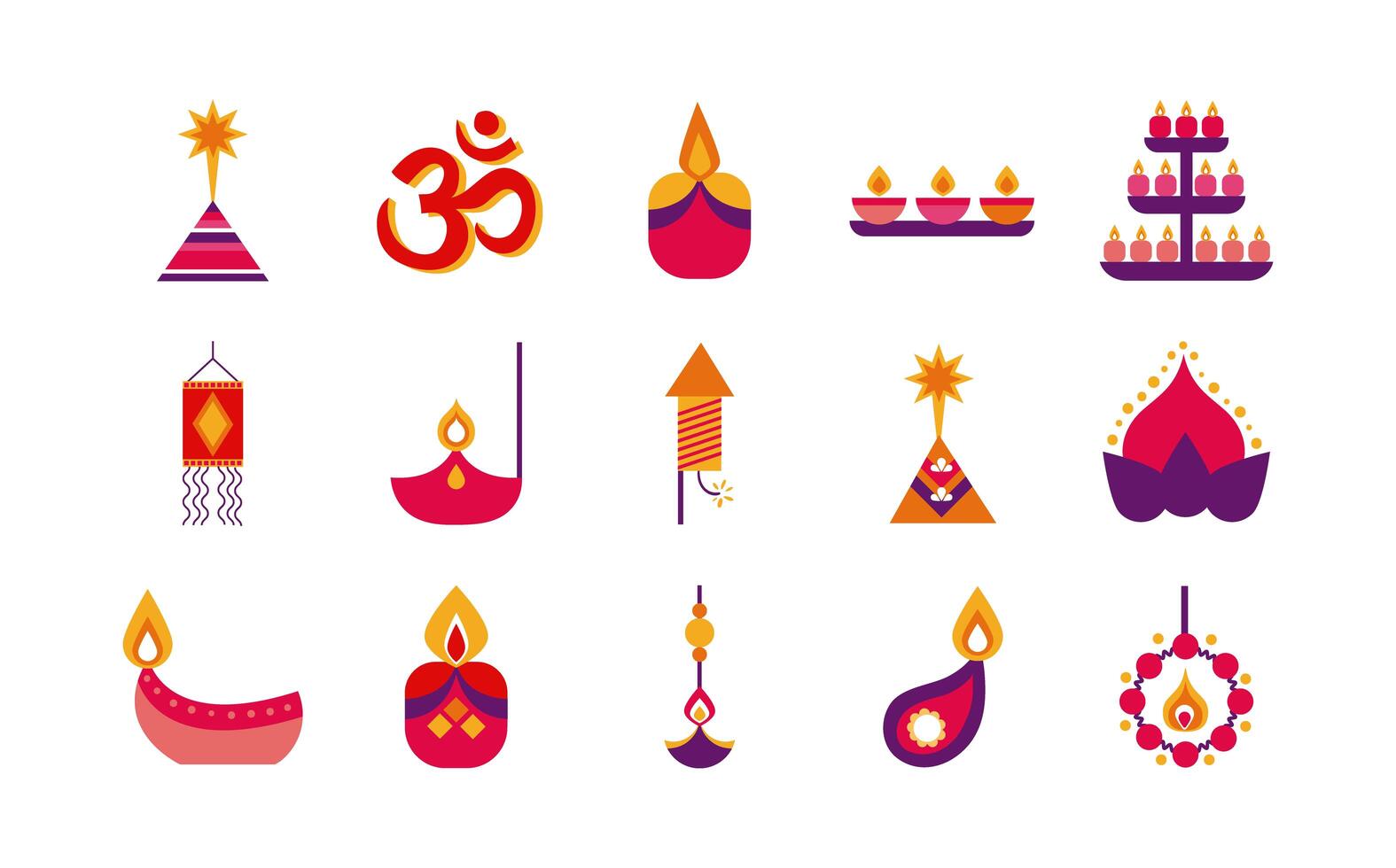 paquete de quince iconos de estilo plano de diwali vector