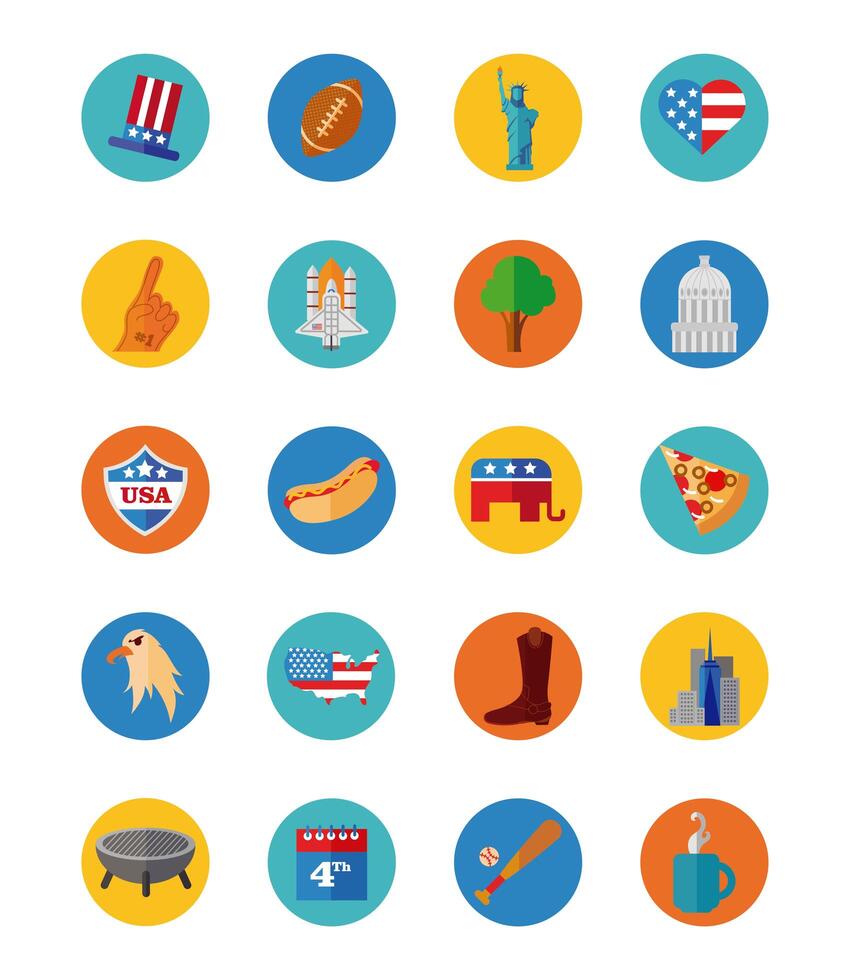 paquete de iconos de conjunto de estados unidos vector