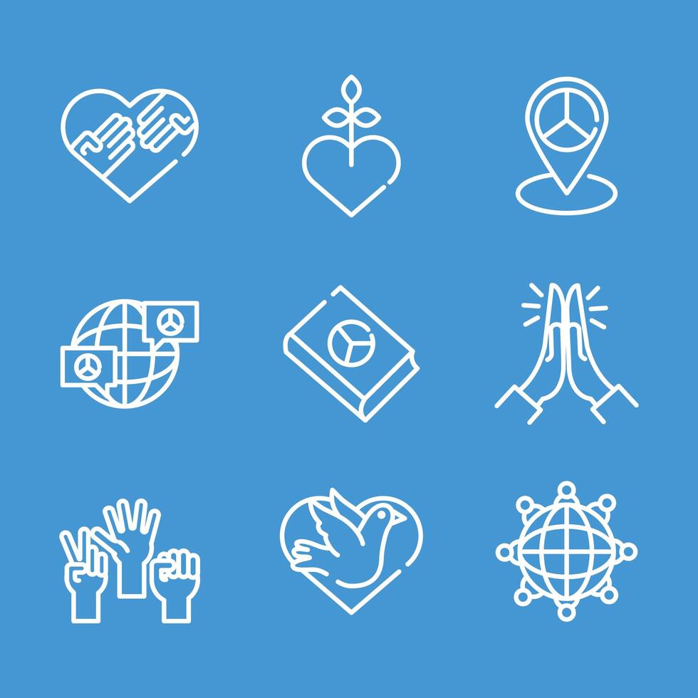 bundle of nine human rights line style set collection icons vector