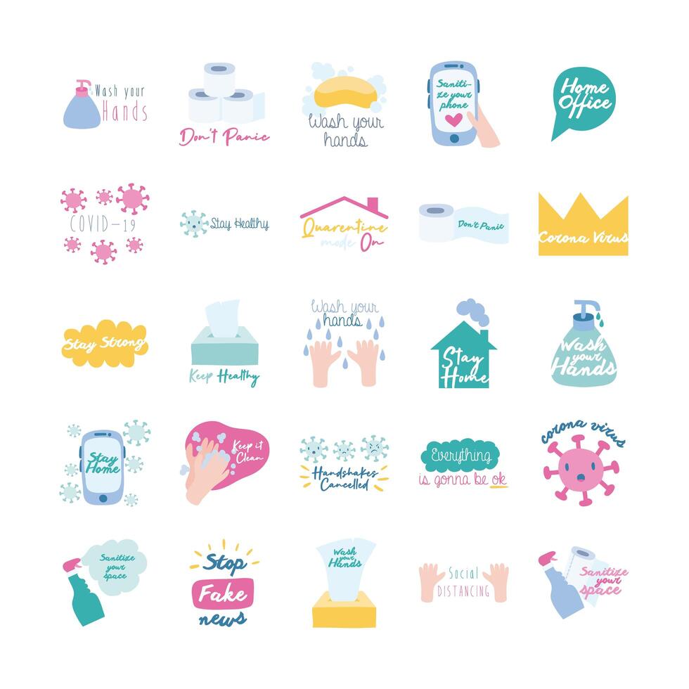 bundle of twenty five campaing letterings flat style icons vector